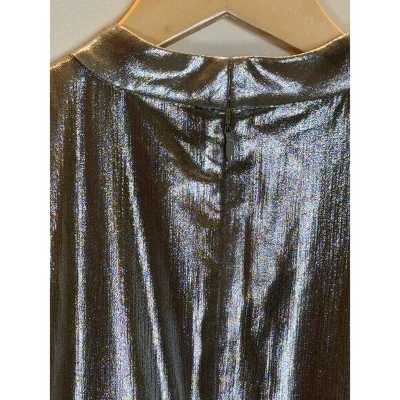 Ann Taylor Women's Petite Size 6P Metallic Shimmer Chiffon Pleated Dress EUC - Picture 6 of 9